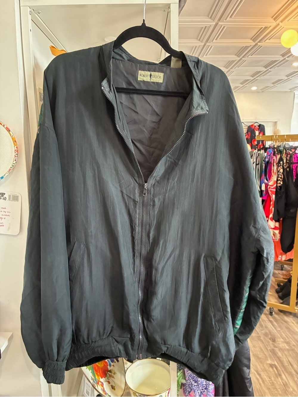 Robert Stock vintage golf themed Black Lightweight Zip-Up Jacket